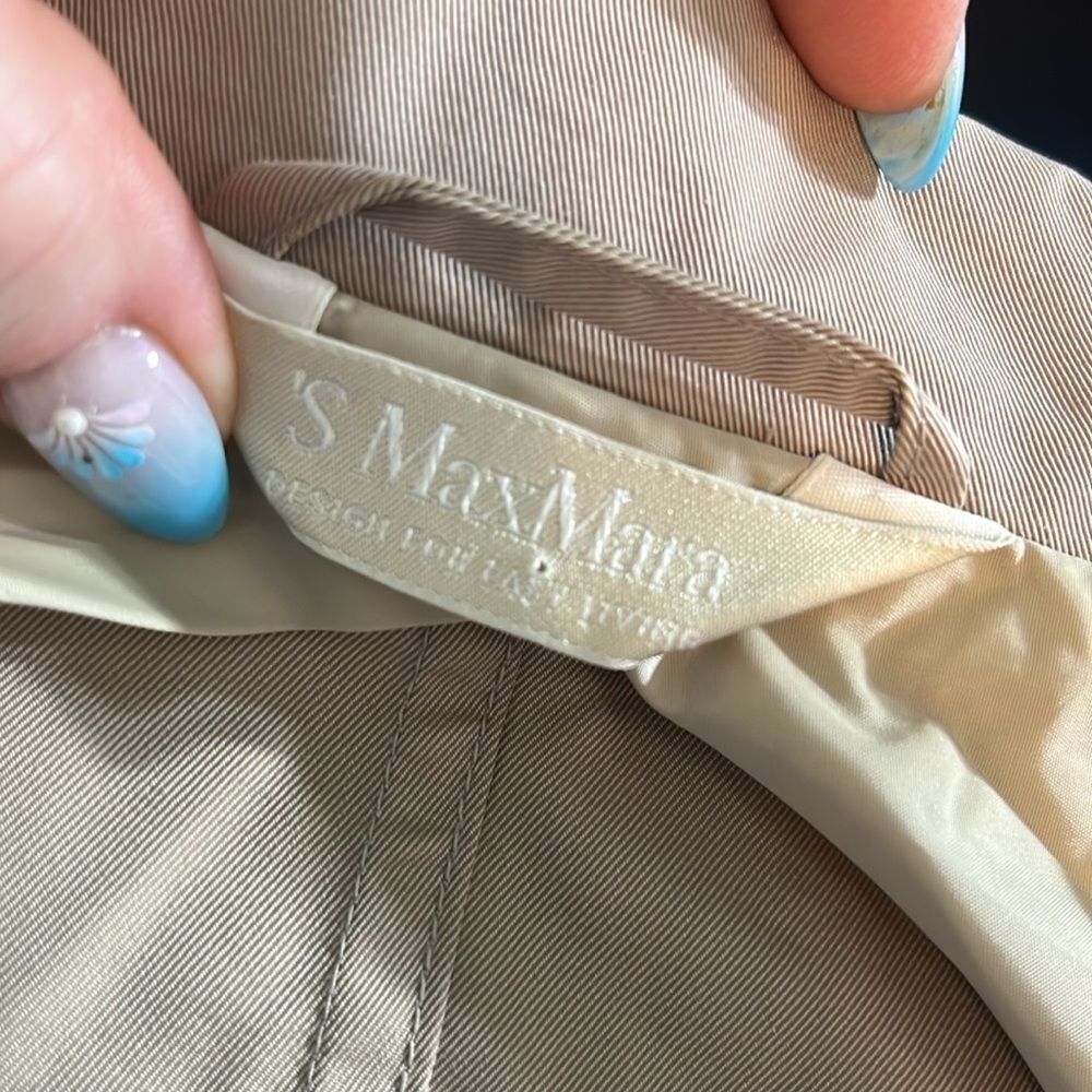 MaxMara Beige Trench Coat Size 12 Flap Pockets Tab Faux Belt Full Zipper & Snaps - Picture 10 of 13